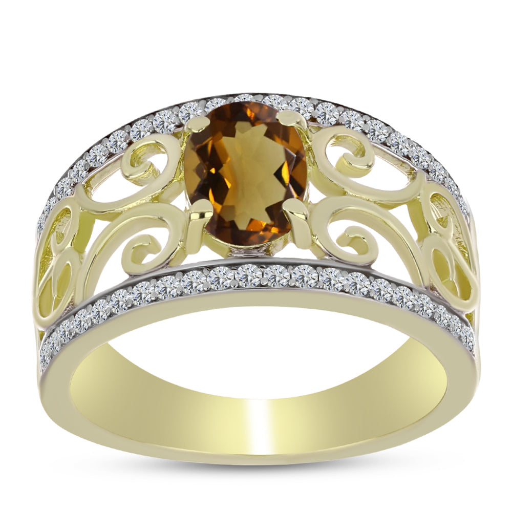 Inel din Argint 925 Placat cu Aur ( 4.64 grame ) cu Cuarț Coniac și Topaz Alb 1.43 Carate