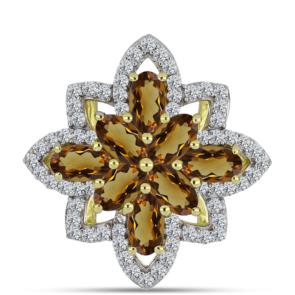 Inel din Argint 925 Placat cu Aur ( 3.92 grame ) cu Cuarț Coniac și Topaz Alb 2.2 Carate 1 