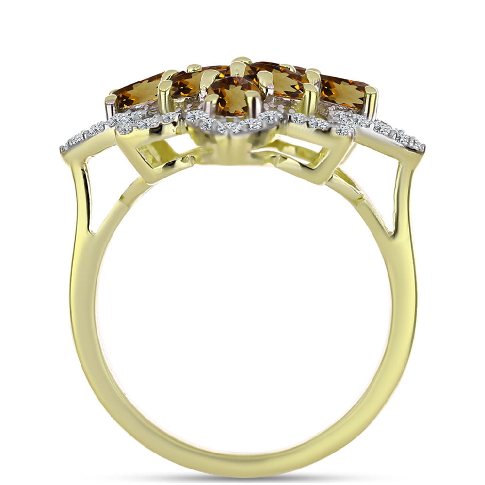 Inel din Argint 925 Placat cu Aur ( 3.92 grame ) cu Cuarț Coniac și Topaz Alb 2.2 Carate 2 