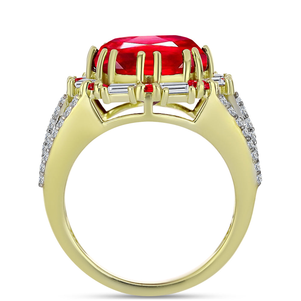 Inel din Argint 925 Placat cu Aur ( 5.03 grame ) cu Agat Roșu și Zircon Alb 6.51 Carate 2 