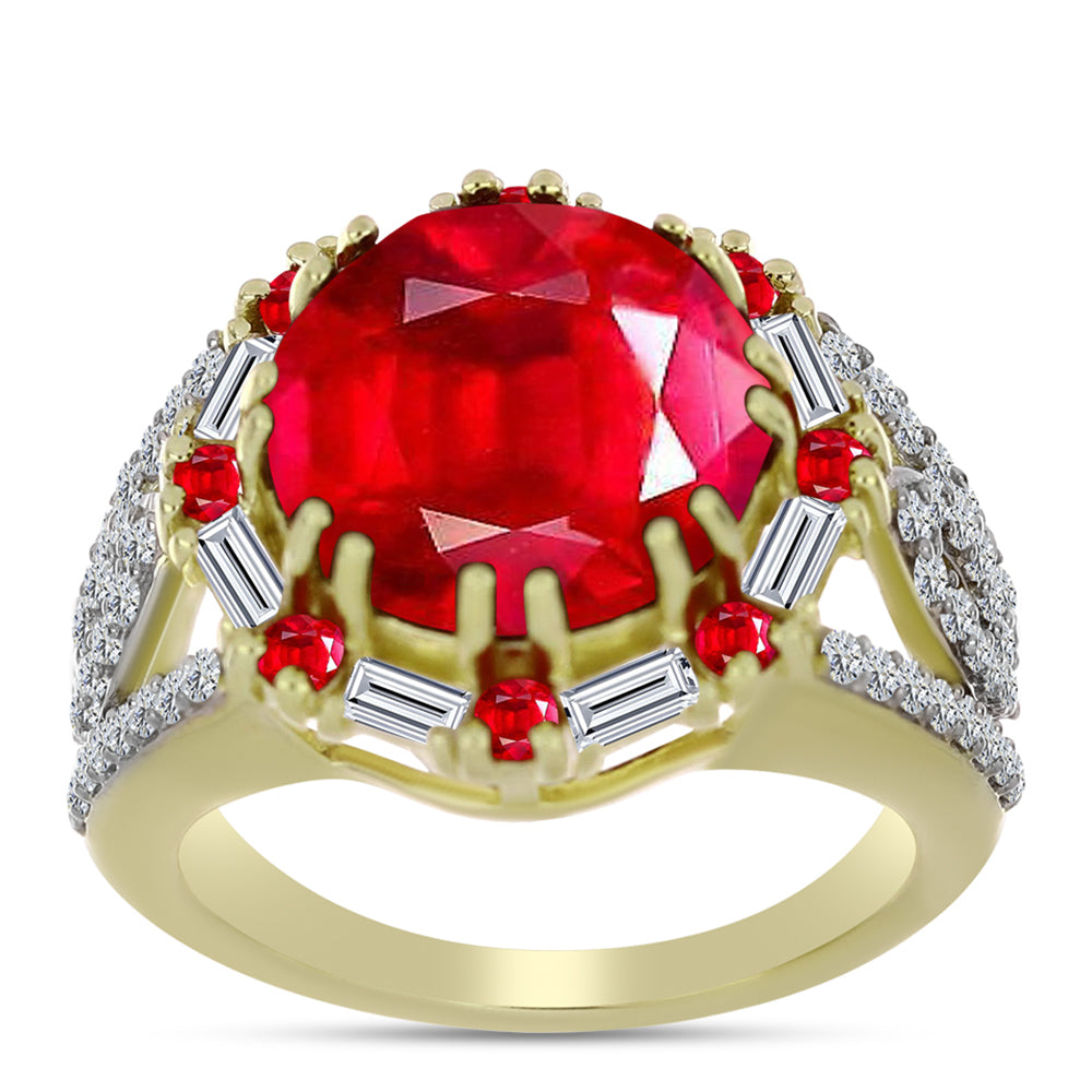 Inel din Argint 925 Placat cu Aur ( 5.03 grame ) cu Agat Roșu și Zircon Alb 6.51 Carate