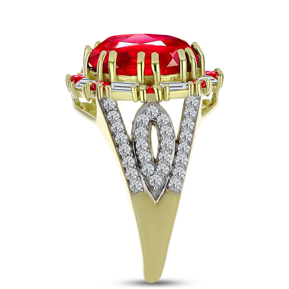 Inel din Argint 925 Placat cu Aur ( 5.03 grame ) cu Agat Roșu și Zircon Alb 6.51 Carate