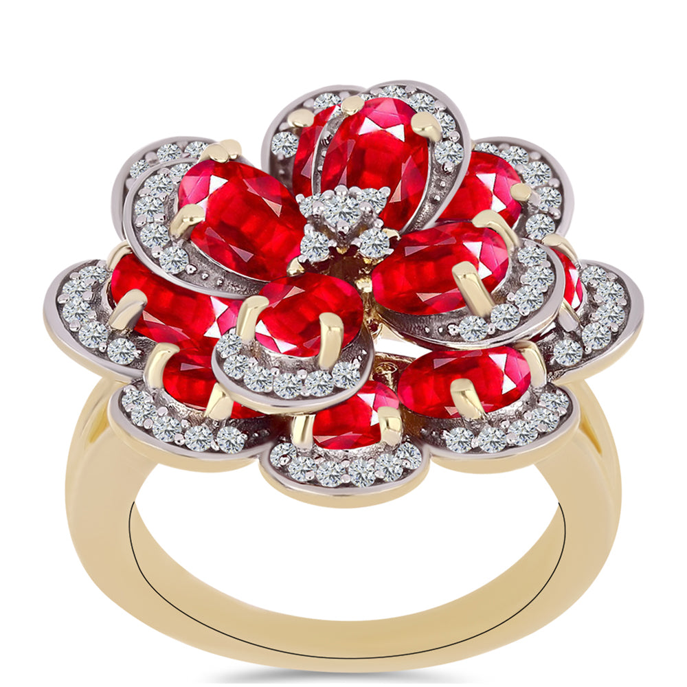 Inel din Argint 925 Placat cu Aur ( 8.16 grame ) cu Agat Roșu și Topaz Alb 5.58 Carate