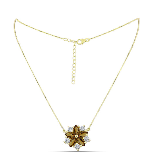 Colier din Argint 925 Placat cu Aur ( 3.76 grame ) cu Cuarț Coniac și Topaz Alb 1.84 Carate