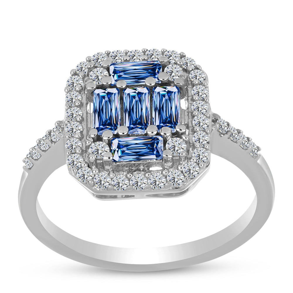 Inel din Argint 925 ( 2.77 grame ) cu Moissanite Albastru Oceanic și Topaz Alb 1.02 Carate 3 