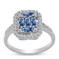 Inel din Argint 925 ( 2.77 grame ) cu Moissanite Albastru Oceanic și Topaz Alb 1.02 Carate
