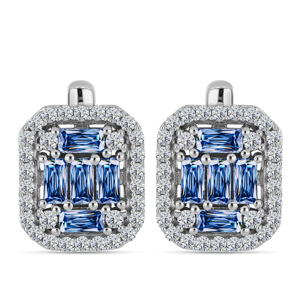 Cercei din Argint 925 ( 4.63 grame ) cu Moissanite Albastru Oceanic și Topaz Alb 1.85 Carate