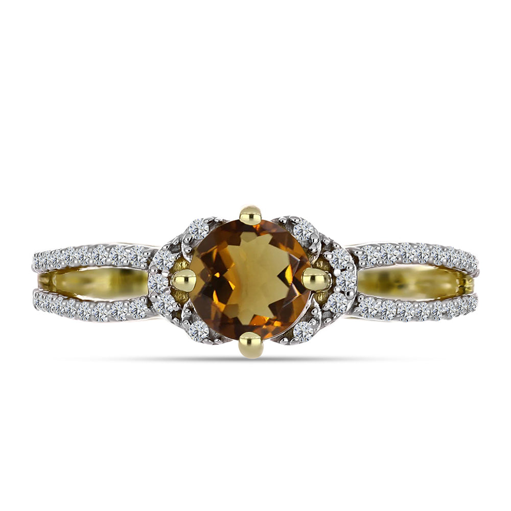 Inel din Argint 925 Placat cu Aur ( 2.18 grame ) cu Cuarț Coniac și Topaz Alb 1.03 Carate 2 