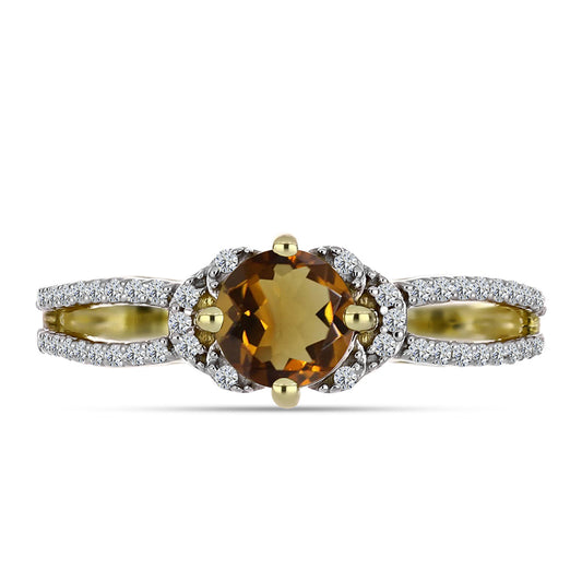 Inel din Argint 925 Placat cu Aur ( 2.18 grame ) cu Cuarț Coniac și Topaz Alb 1.03 Carate