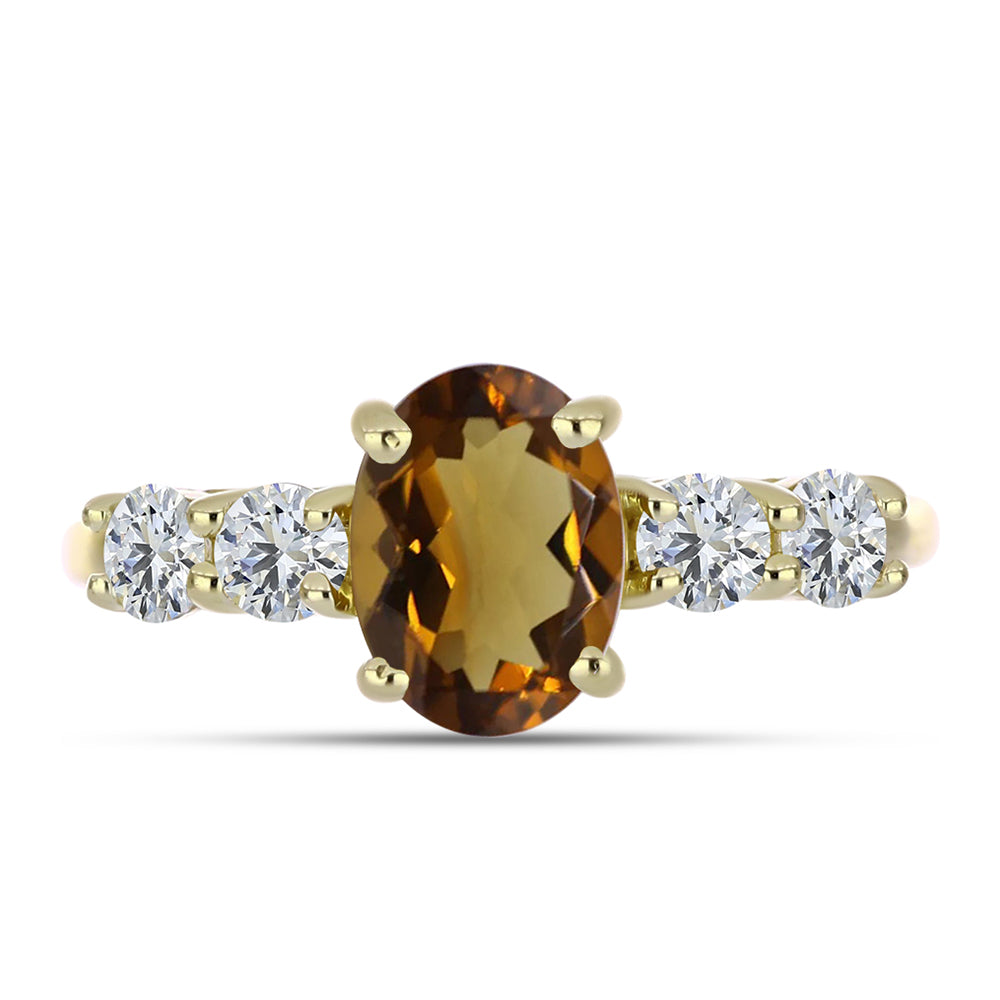 Inel din Argint 925 Placat cu Aur ( 2.14 grame ) cu Cuarț Coniac și Topaz Alb 1.61 Carate 1 