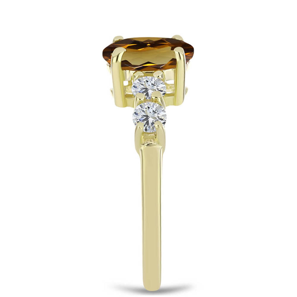 Inel din Argint 925 Placat cu Aur ( 2.14 grame ) cu Cuarț Coniac și Topaz Alb 1.61 Carate