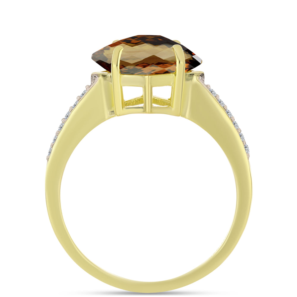 Inel din Argint 925 Placat cu Aur ( 2.38 grame ) cu Cuarț Coniac și Topaz Alb 2.47 Carate 2 