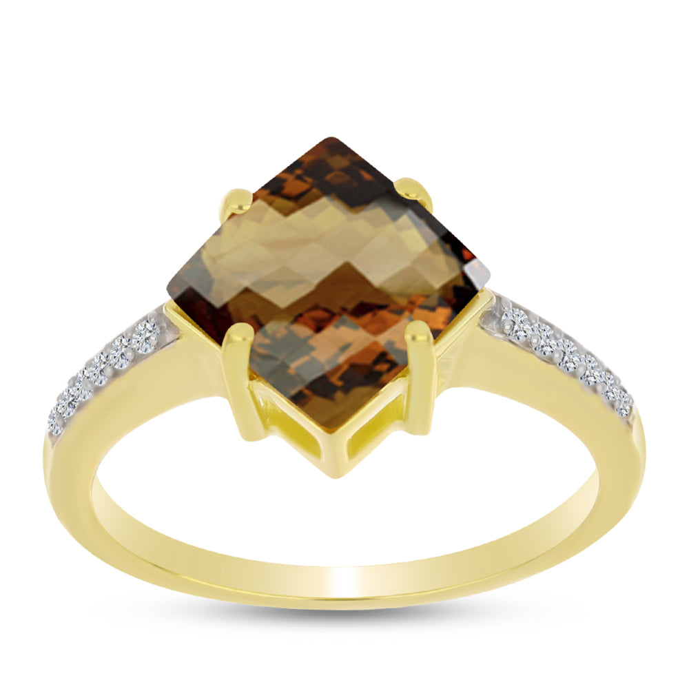 Inel din Argint 925 Placat cu Aur ( 2.38 grame ) cu Cuarț Coniac și Topaz Alb 2.47 Carate
