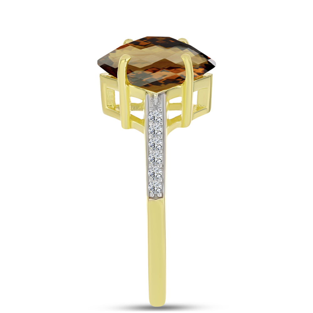 Inel din Argint 925 Placat cu Aur ( 2.38 grame ) cu Cuarț Coniac și Topaz Alb 2.47 Carate