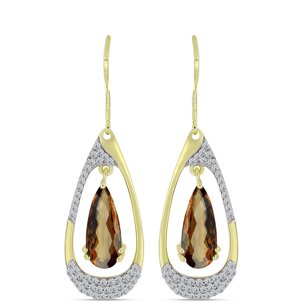 Cercei din Argint 925 Placat cu Aur ( 4.52 grame ) cu Cuarț Coniac și Topaz Alb 4.85 Carate