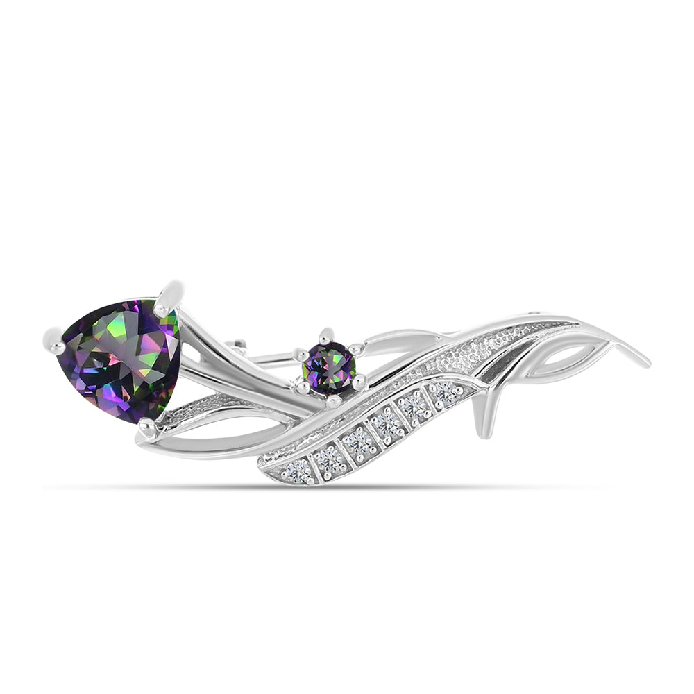 Broşă din Argint 925 ( 2.71 grame ) cu Cuarț Mistic Verde Brazilian și Topaz Alb 1.41 Carate