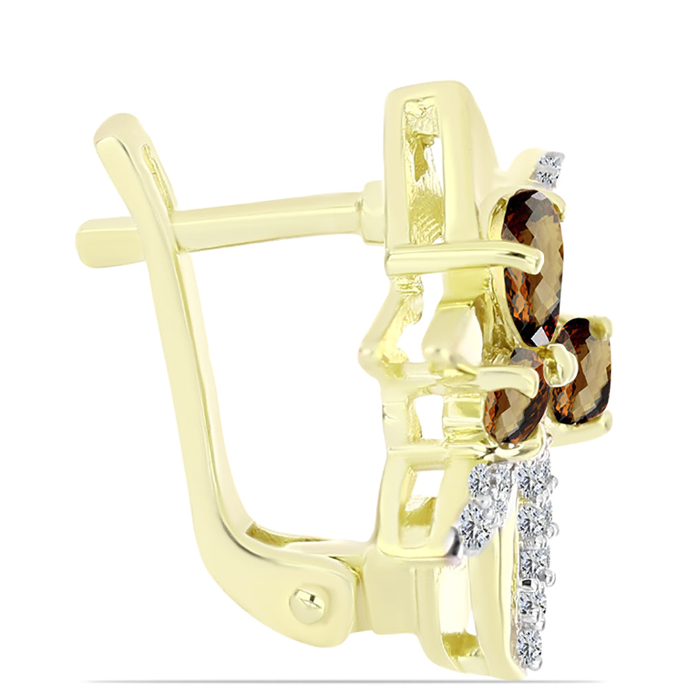 Cercei din Argint 925 Placat cu Aur ( 4.83 grame ) cu Cuarț Coniac și Topaz Alb 1.38 Carate 2 