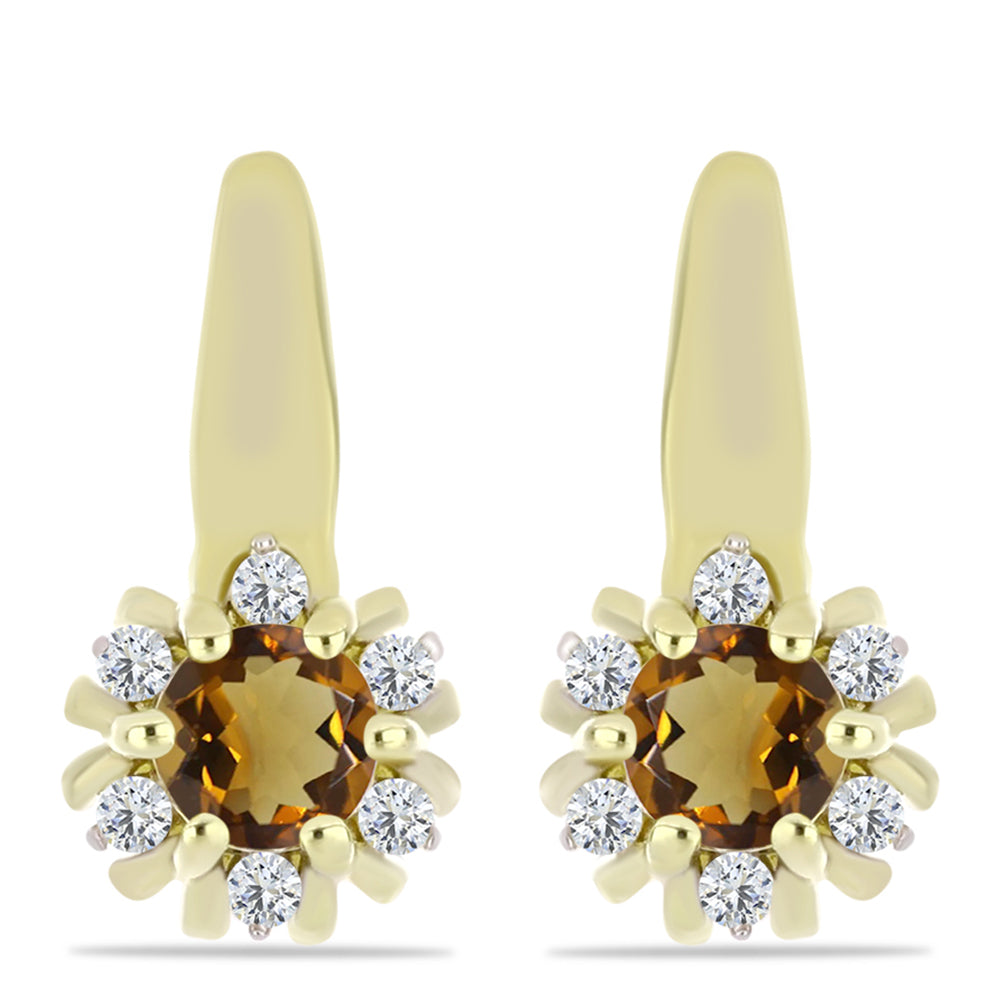 Cercei din Argint 925 Placat cu Aur ( 2.69 grame ) cu Cuarț Coniac și Topaz Alb 0.64 Carate