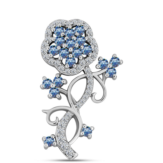 Pandantiv din Argint 925 ( 2.5 grame ) cu Moissanite Albastru Oceanic și Topaz Alb 0.92 Carate