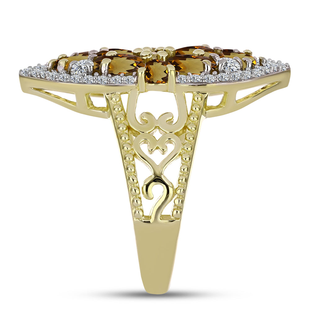 Inel din Argint 925 Placat cu Aur ( 4.54 grame ) cu Cuarț Coniac și Topaz Alb 1.98 Carate 4 