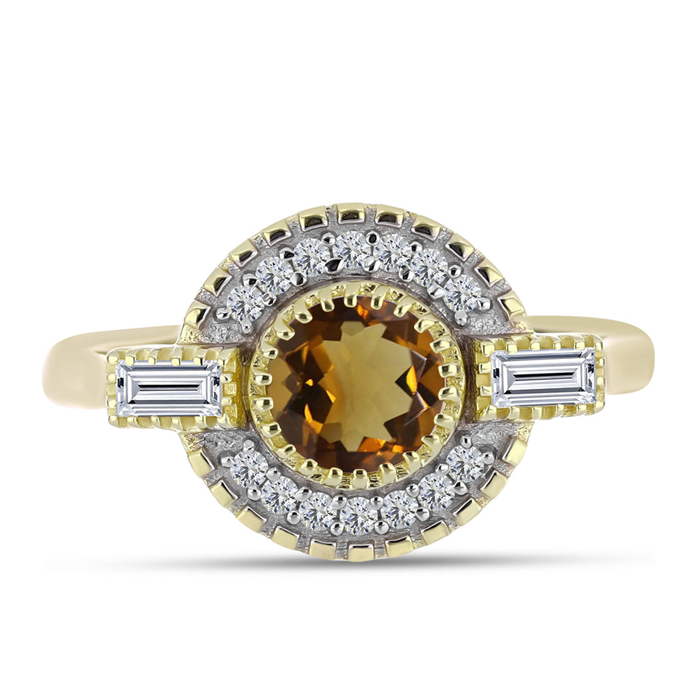 Inel din Argint 925 Placat cu Aur ( 3.46 grame ) cu Cuarț Coniac și Topaz Alb 1.16 Carate 1 