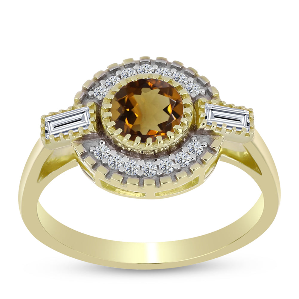 Inel din Argint 925 Placat cu Aur ( 3.46 grame ) cu Cuarț Coniac și Topaz Alb 1.16 Carate