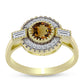 Inel din Argint 925 Placat cu Aur ( 3.46 grame ) cu Cuarț Coniac și Topaz Alb 1.16 Carate