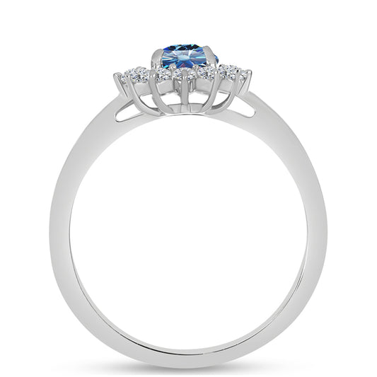 Inel din Argint 925 ( 1.55 grame ) cu Moissanite Albastru Oceanic 0.9 Carate