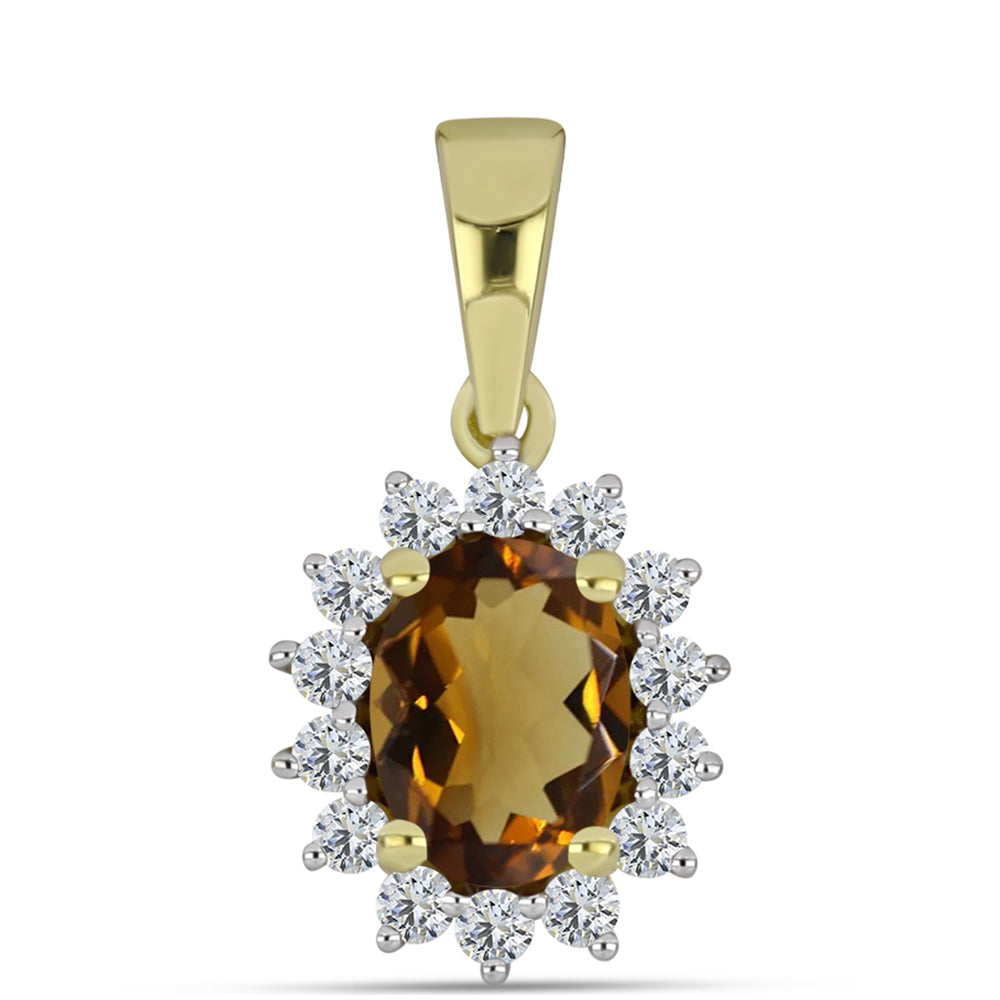 Pandantiv din Argint 925 Placat cu Aur ( 1.21 grame ) cu Cuarț Coniac și Topaz Alb 1.48 Carate 1 