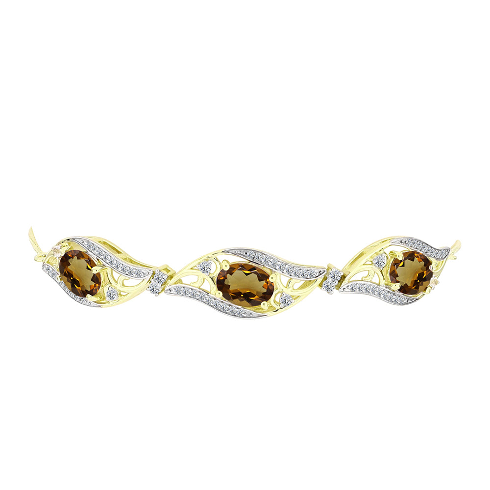 Brățară din Argint 925 Placat cu Aur ( 7.13 grame ) cu Cuarț Coniac și Topaz Alb 5.68 Carate