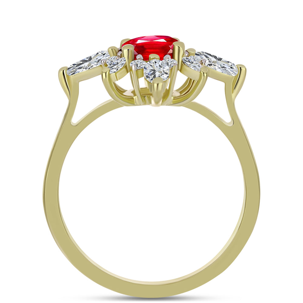 Inel din Argint 925 Placat cu Aur ( 2.93 grame ) cu Agat Roșu și Topaz Alb 1.84 Carate