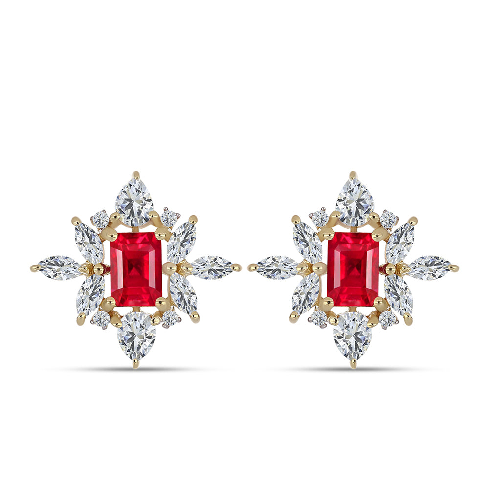Cercei din Argint 925 Placat cu Aur ( 3.34 grame ) cu Agat Roșu și Topaz Alb 2.83 Carate 1 