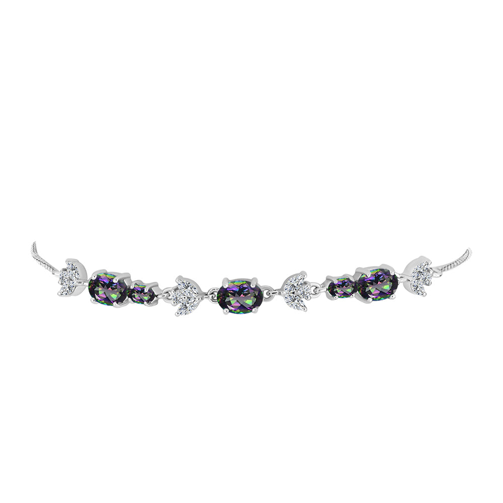 Brățară din Argint 925 ( 4.75 grame ) cu Cuarț Mistic Verde Brazilian și Topaz Alb 3.3 Carate 1 