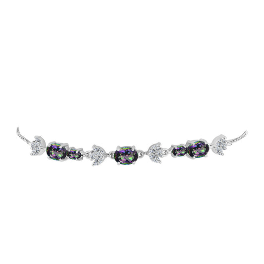 Brățară din Argint 925 ( 4.75 grame ) cu Cuarț Mistic Verde Brazilian și Topaz Alb 3.3 Carate