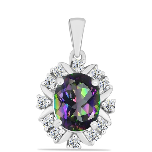 Pandantiv din Argint 925 ( 1.66 grame ) cu Cuarț Mistic Verde Brazilian și Topaz Alb 2.7 Carate