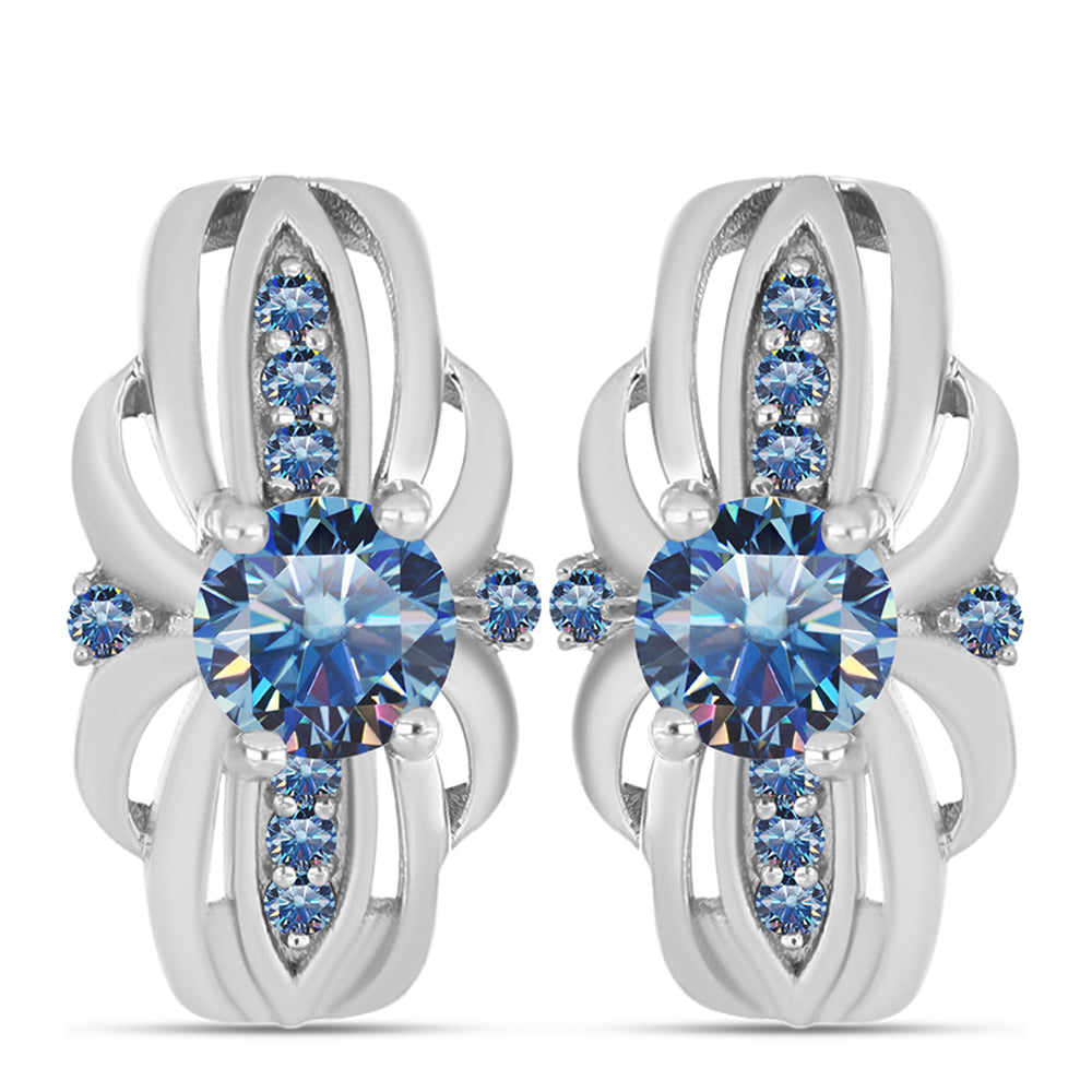 Cercei din Argint 925 ( 3.95 grame ) cu Moissanite Albastru Oceanic 1.07 Carate