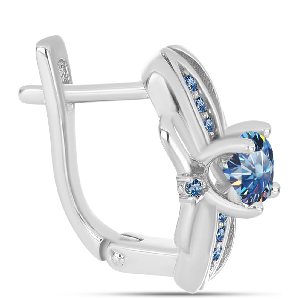 Cercei din Argint 925 ( 3.95 grame ) cu Moissanite Albastru Oceanic 1.07 Carate 2 