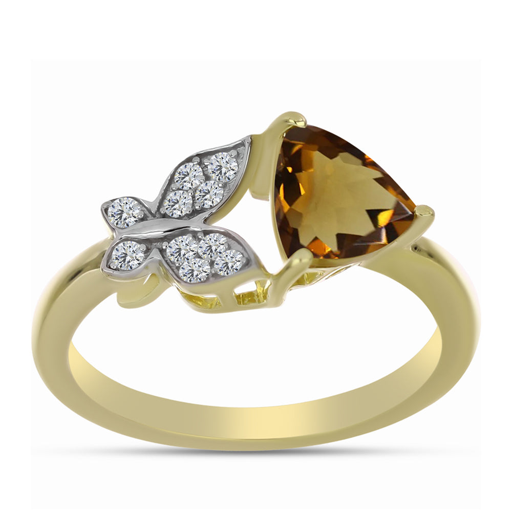 Inel din Argint 925 Placat cu Aur ( 2.55 grame ) cu Cuarț Coniac și Topaz Alb 1.21 Carate 3 
