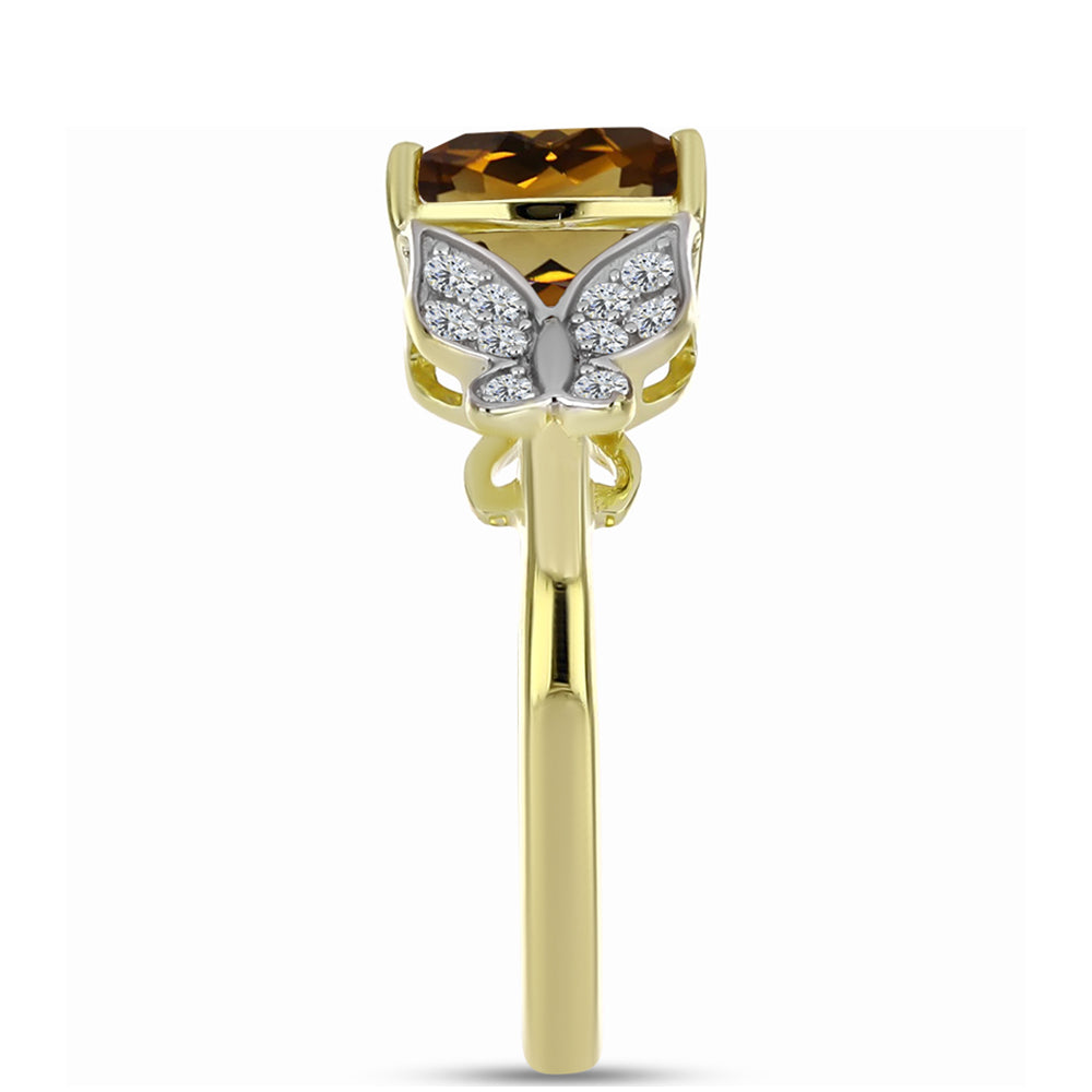 Inel din Argint 925 Placat cu Aur ( 2.55 grame ) cu Cuarț Coniac și Topaz Alb 1.21 Carate