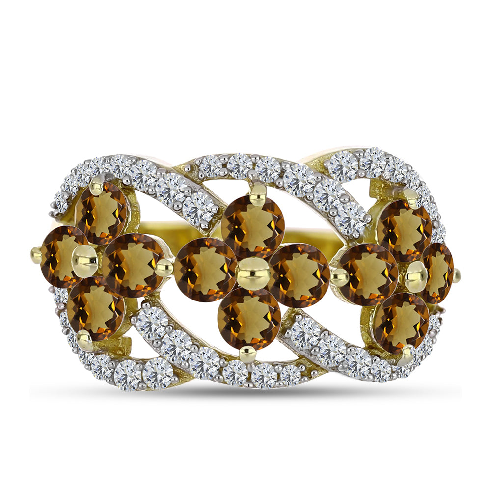 Inel din Argint 925 Placat cu Aur ( 3.74 grame ) cu Cuarț Coniac și Topaz Alb 1.82 Carate 1 