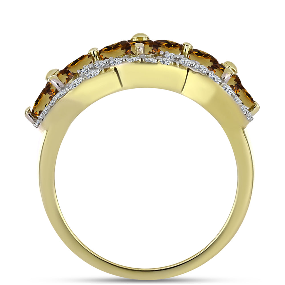 Inel din Argint 925 Placat cu Aur ( 3.74 grame ) cu Cuarț Coniac și Topaz Alb 1.82 Carate 2 