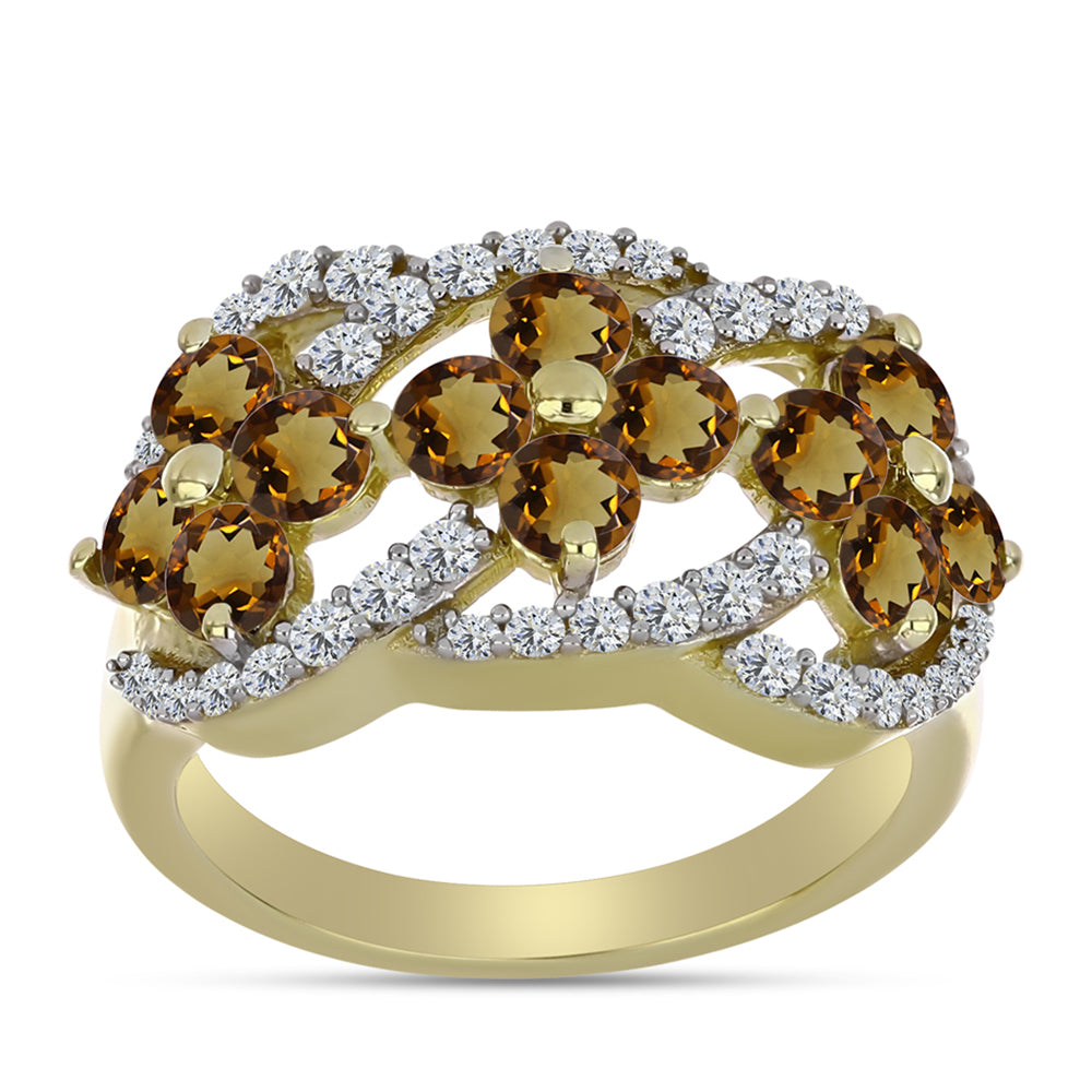Inel din Argint 925 Placat cu Aur ( 3.74 grame ) cu Cuarț Coniac și Topaz Alb 1.82 Carate 3 