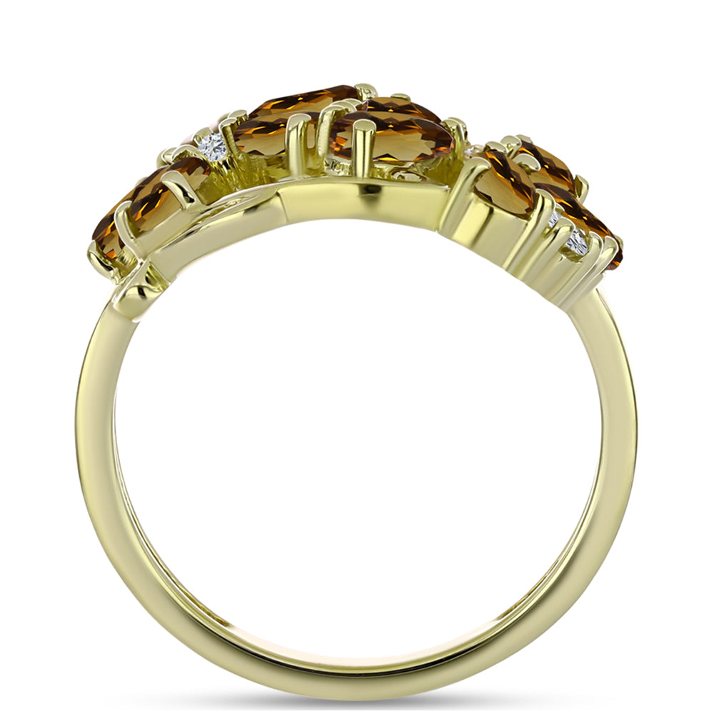 Inel din Argint 925 Placat cu Aur ( 4.44 grame ) cu Cuarț Coniac și Topaz Alb 2.09 Carate