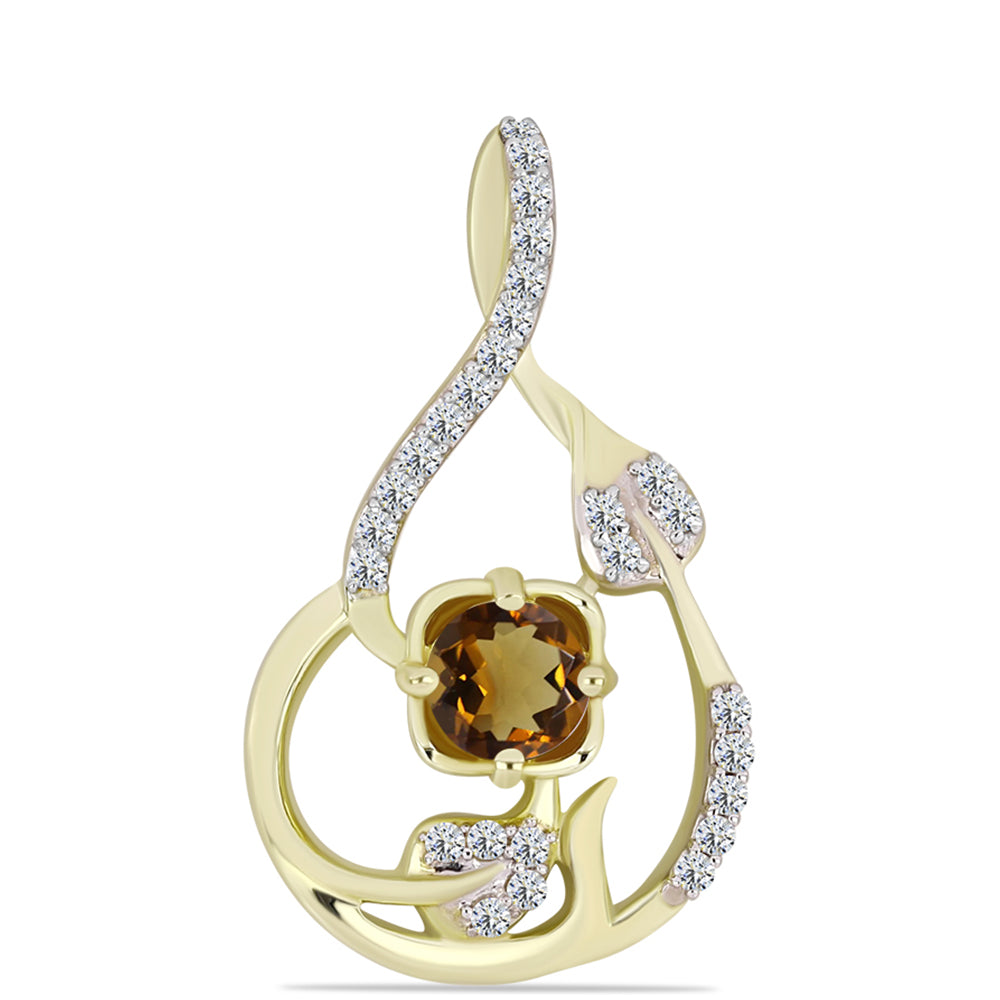 Pandantiv din Argint 925 Placat cu Aur ( 1.66 grame ) cu Cuarț Coniac și Topaz Alb 0.7 Carate 1 