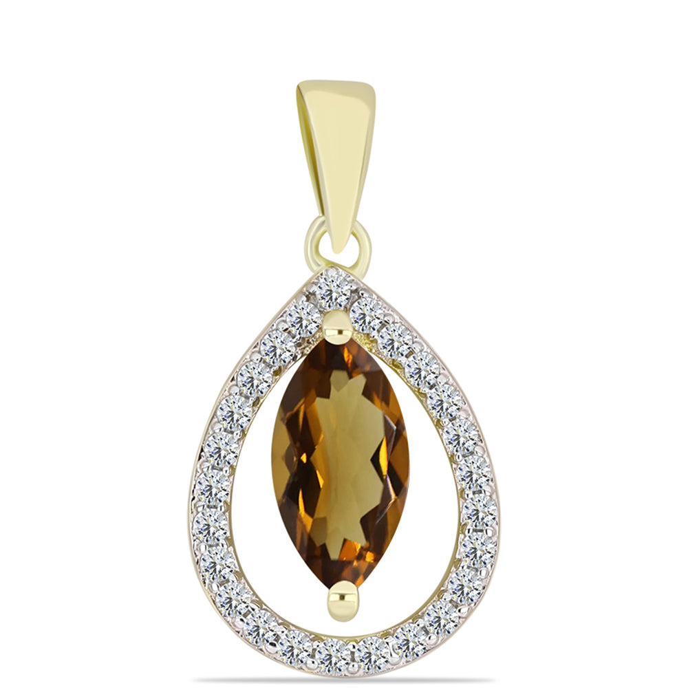 Pandantiv din Argint 925 Placat cu Aur ( 1.27 grame ) cu Cuarț Coniac și Topaz Alb 1.2 Carate