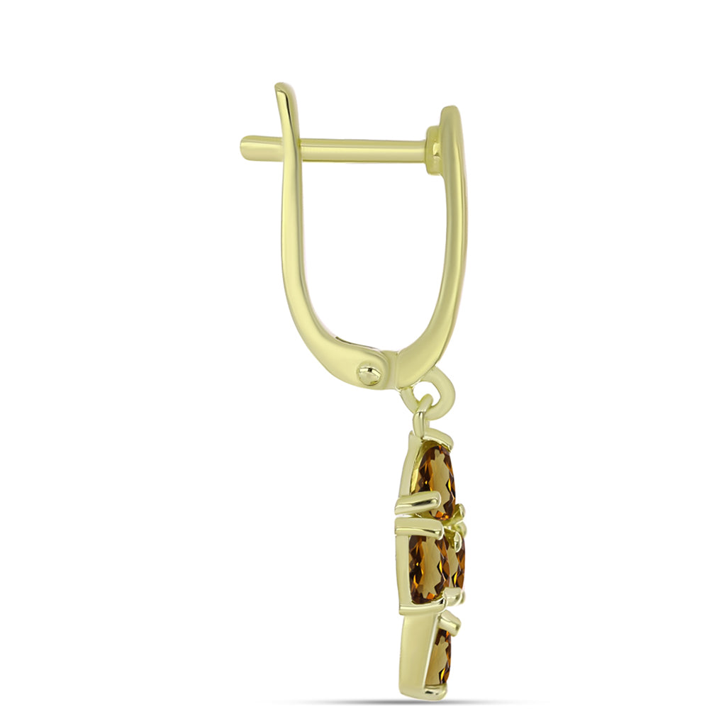 Cercei din Argint 925 Placat cu Aur ( 3.43 grame ) cu Cuarț Coniac 1.8 Carate