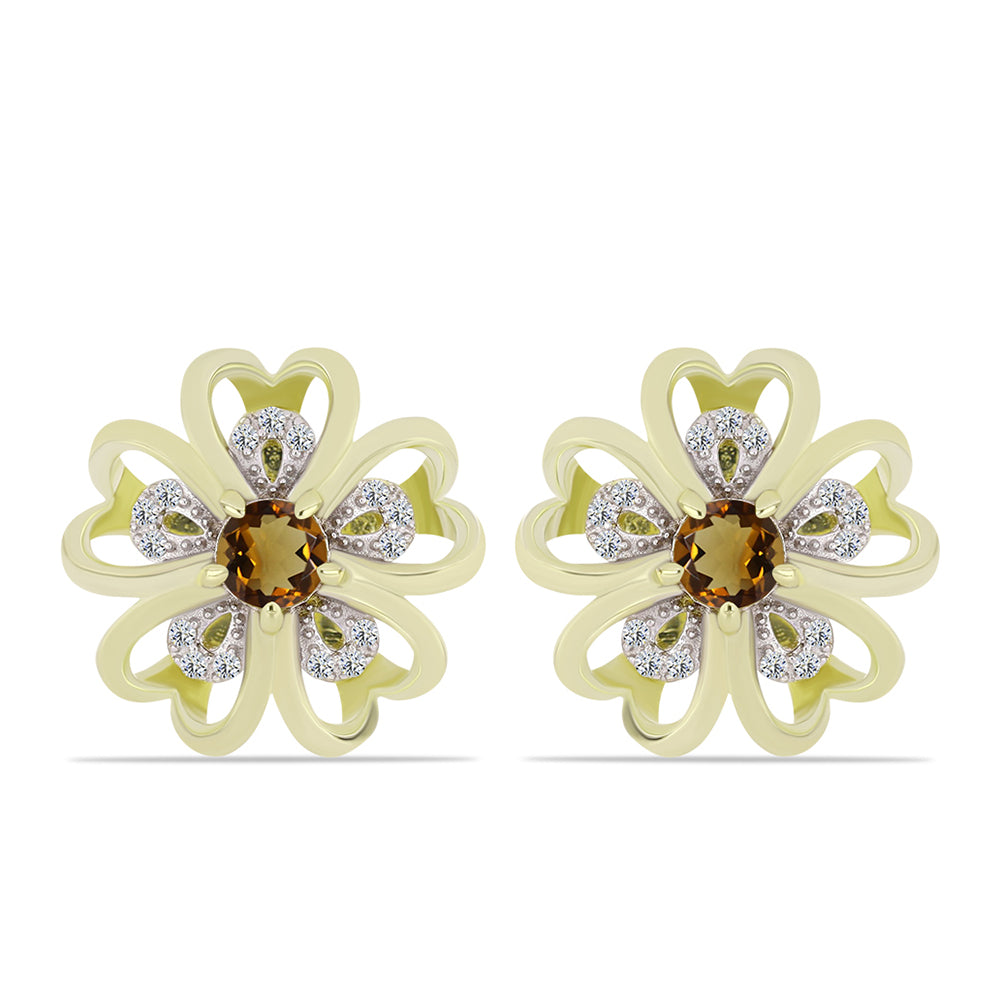 Cercei din Argint 925 Placat cu Aur ( 3.82 grame ) cu Cuarț Coniac și Topaz Alb 0.67 Carate 1 