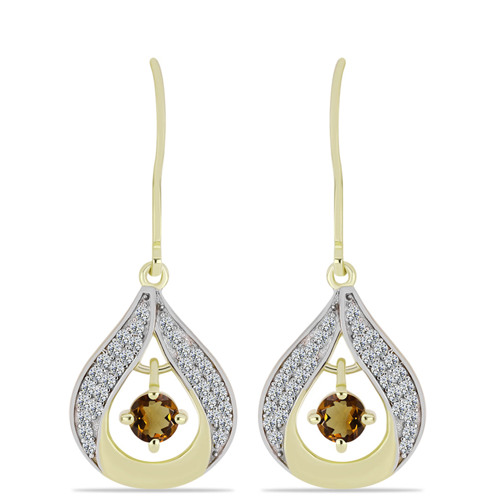 Cercei din Argint 925 Placat cu Aur ( 3.56 grame ) cu Cuarț Coniac și Topaz Alb 0.94 Carate 1 