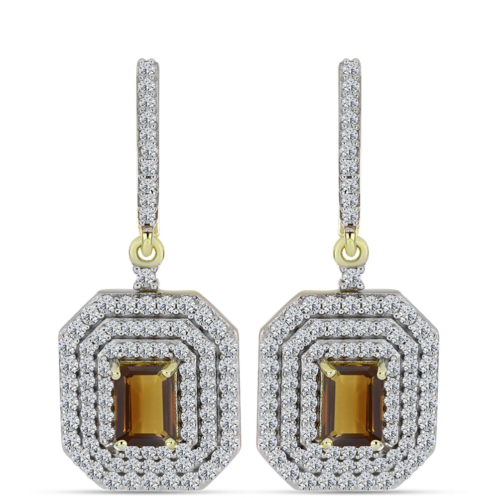 Cercei din Argint 925 Placat cu Aur ( 7.96 grame ) cu Cuarț Coniac și Topaz Alb 3.85 Carate