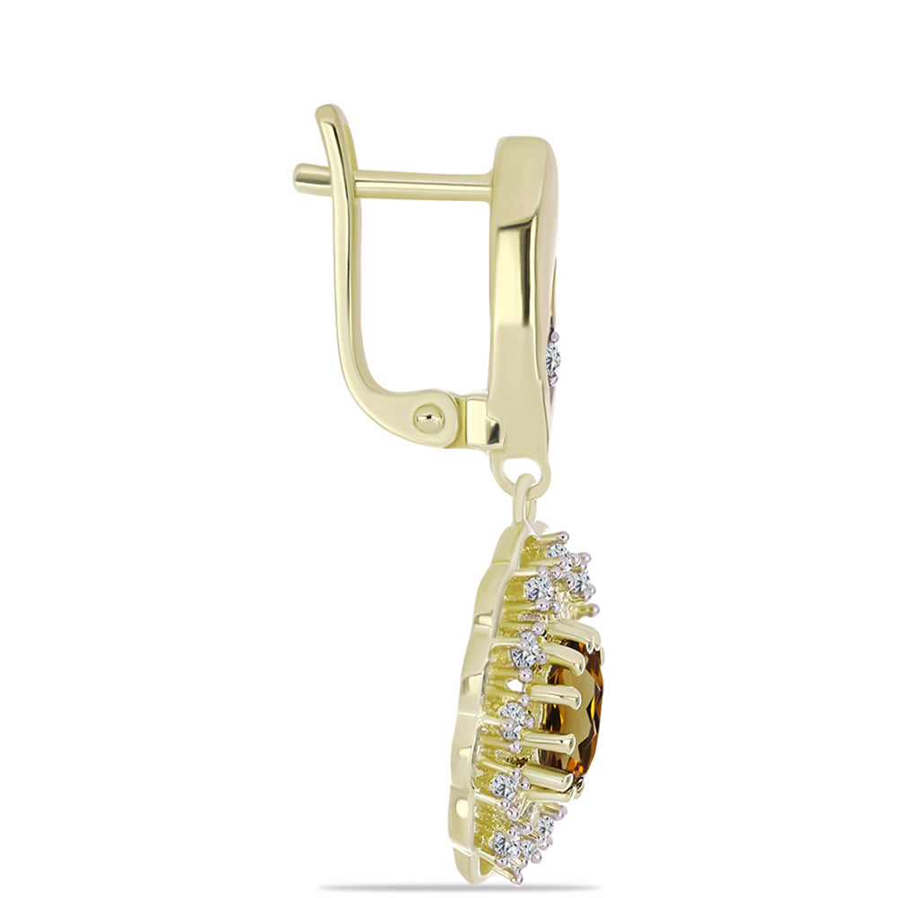 Cercei din Argint 925 Placat cu Aur ( 8 grame ) cu Cuarț Coniac și Topaz Alb 1.88 Carate 2 